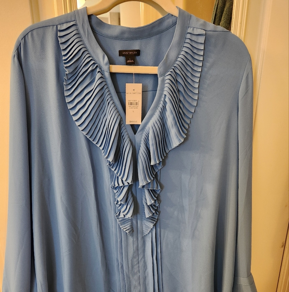 Elegant Blue Blouse with Ruffle Detail
